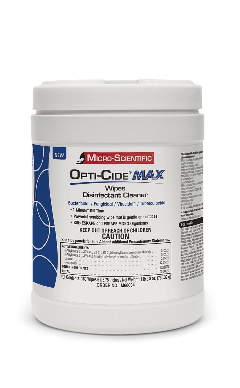 Micro-Scientific - M60034 Wipes Disinfectant Cleaner 160 Wipes Professional Disposables Surface Disinfectant Cleaning Wipes Opti Cide Max - Image 1